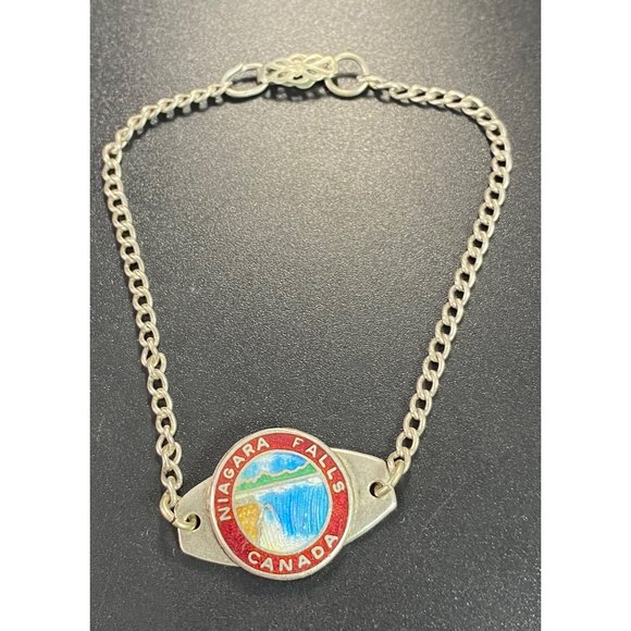 BM CO 925 Niagara Falls Bracelet Enamel Chain Link Travel Shield 7 inches - Picture 4 of 7